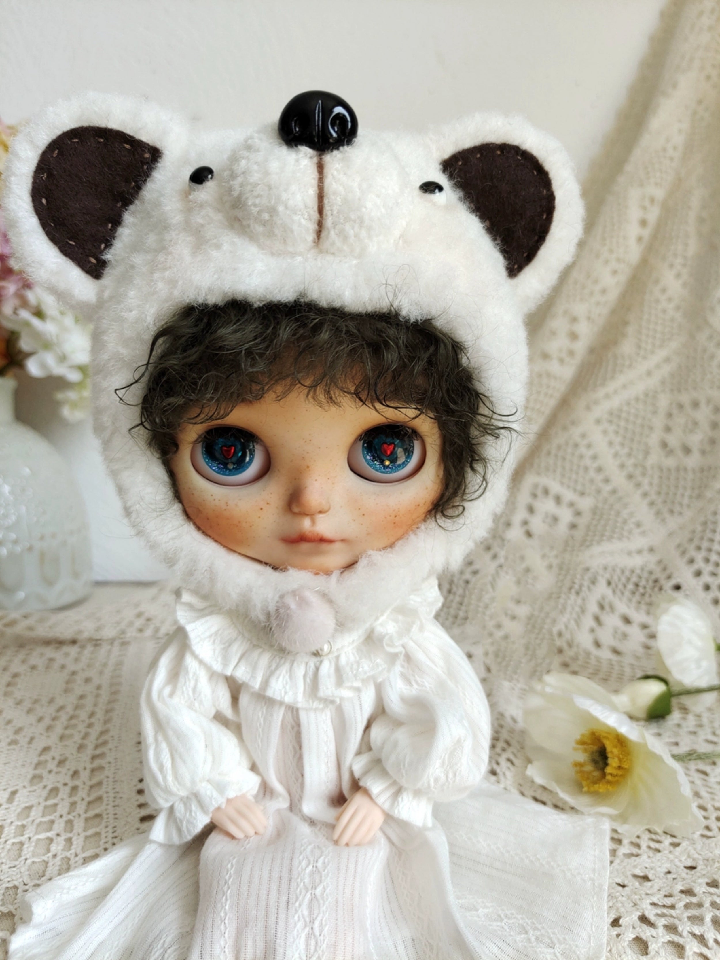 1/6" Doll Animal shaped plush hat-bear shaped hat