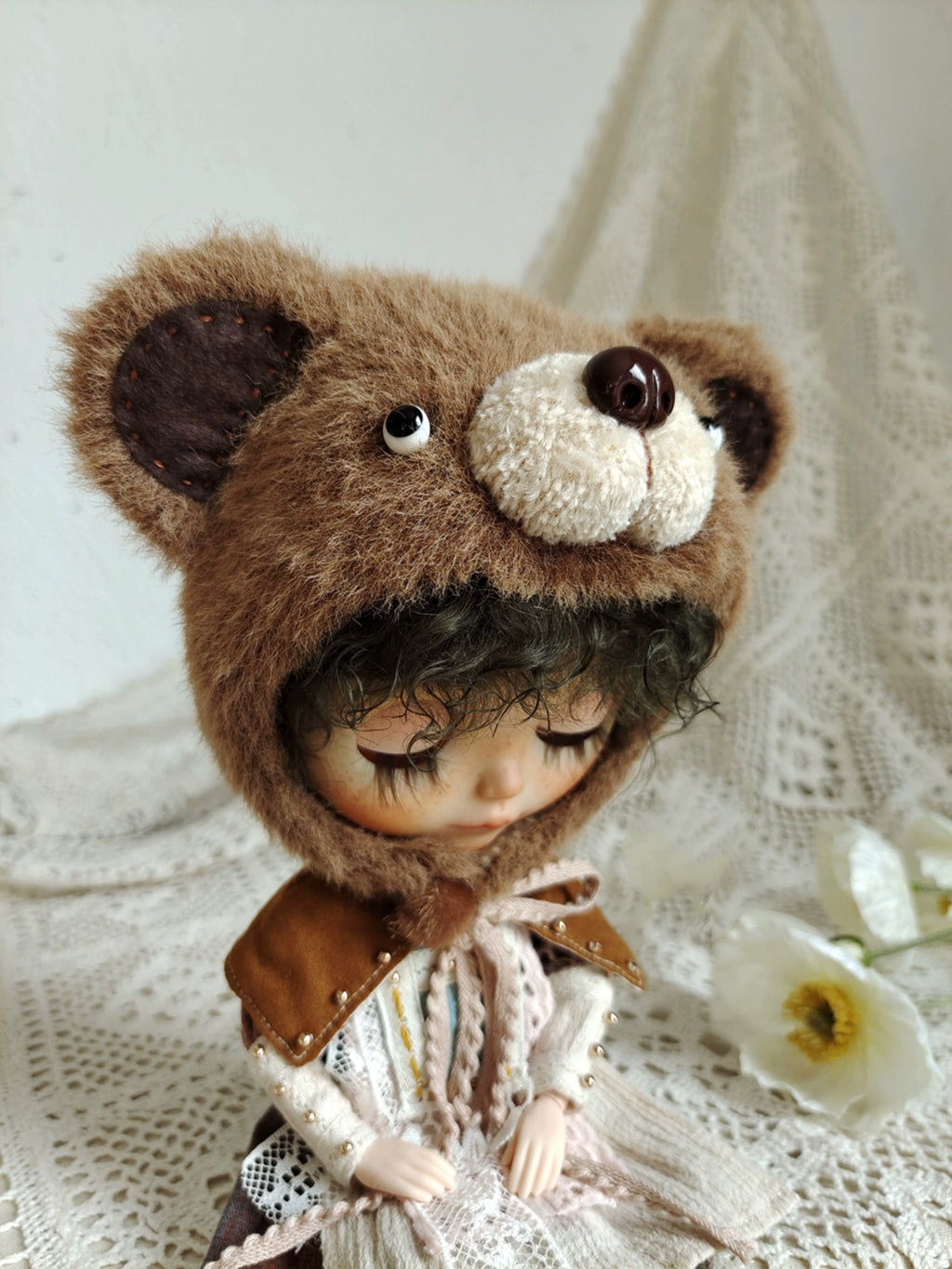 1/6" Doll Animal shaped plush hat-bear shaped hat