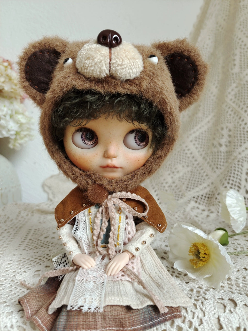 1/6" Doll Animal shaped plush hat-bear shaped hat