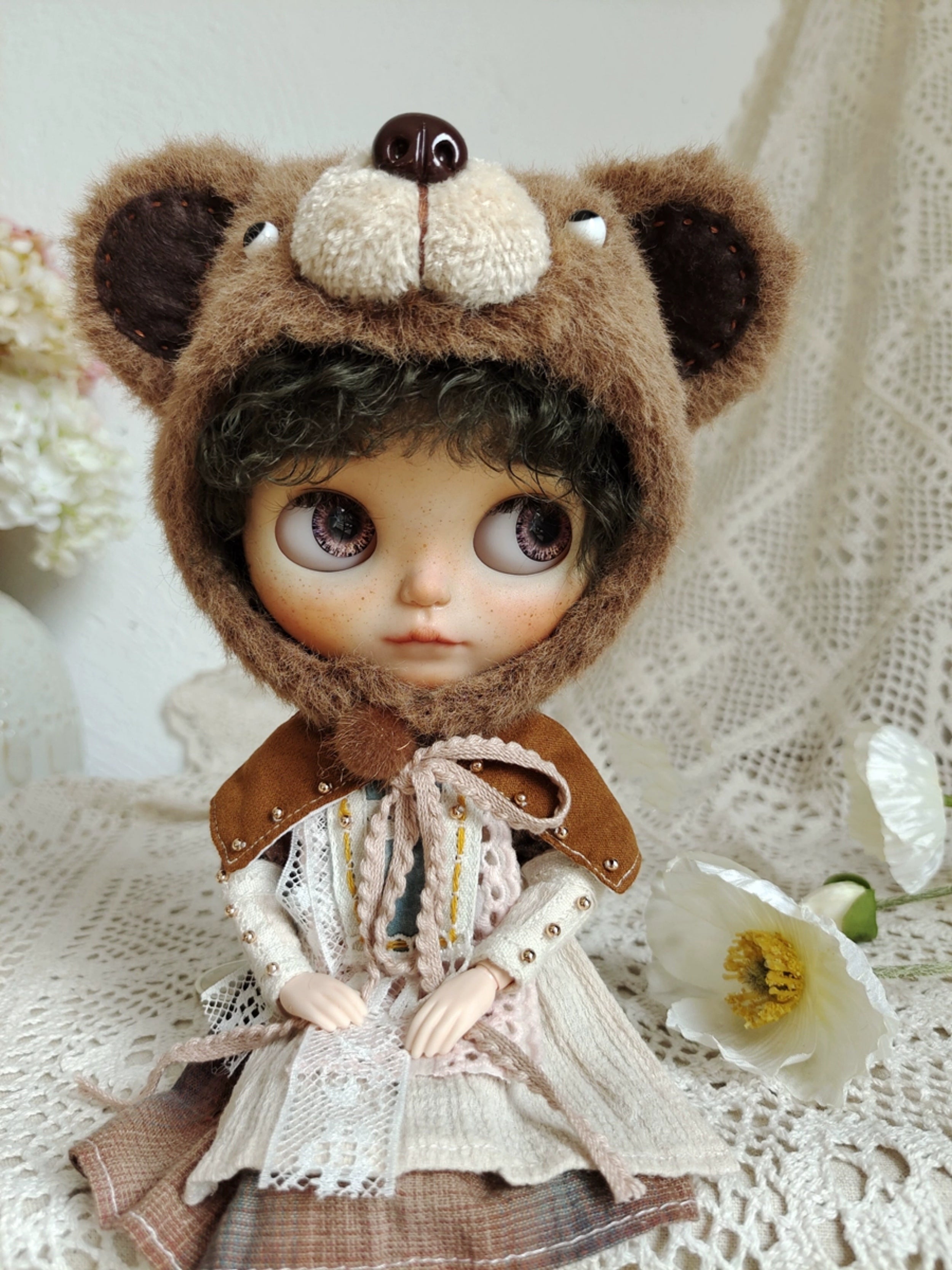 1/6" Doll Animal shaped plush hat-bear shaped hat