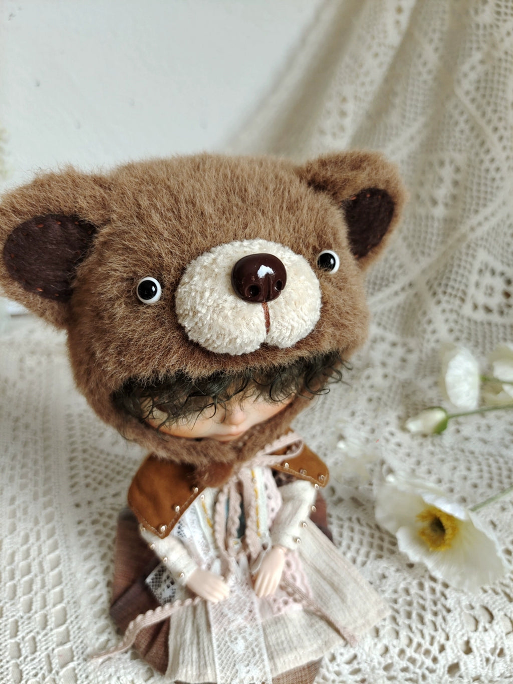 1/6" Doll Animal shaped plush hat-bear shaped hat