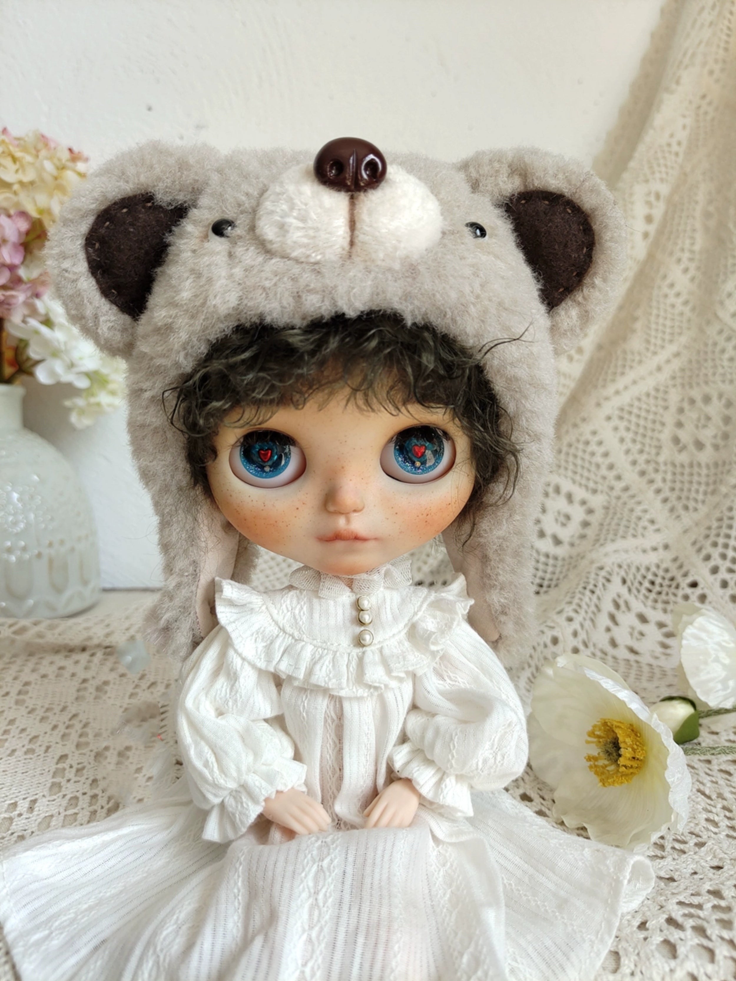 1/6" Doll Animal shaped plush hat-bear shaped hat
