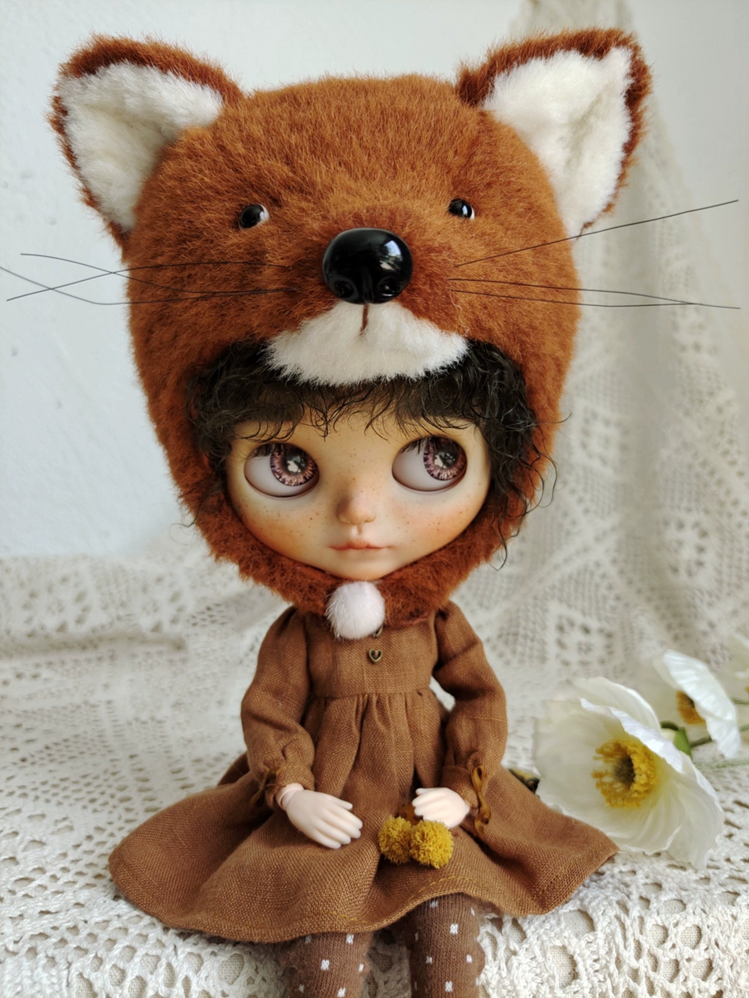 1/6" Doll Animal shaped plush hat-fox shaped hat