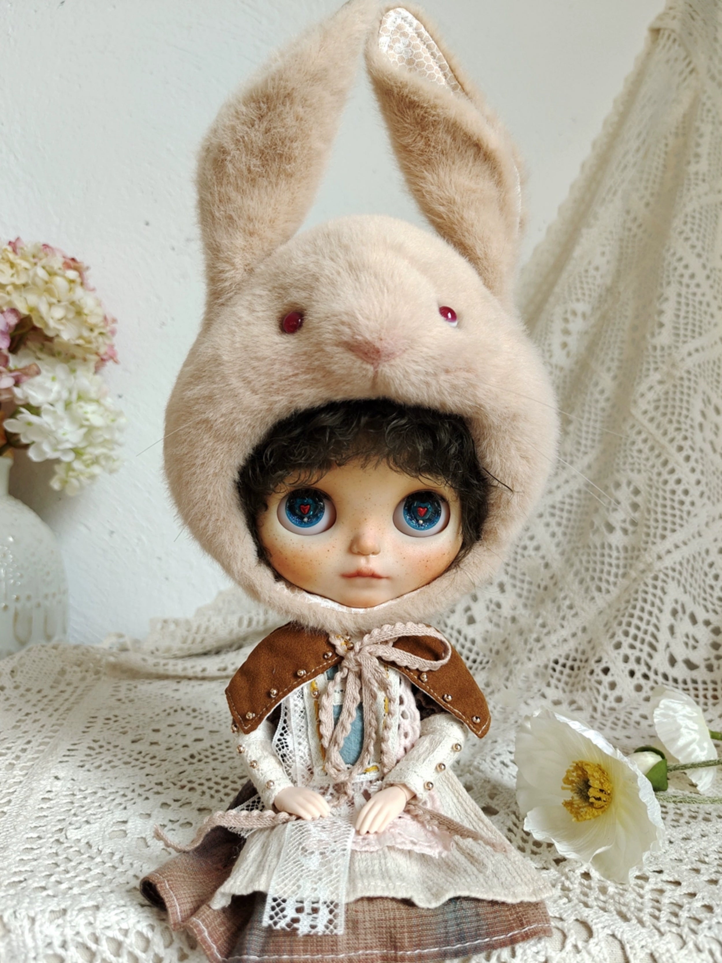 1/6" Doll Animal shaped plush hat-rabbit shaped hat